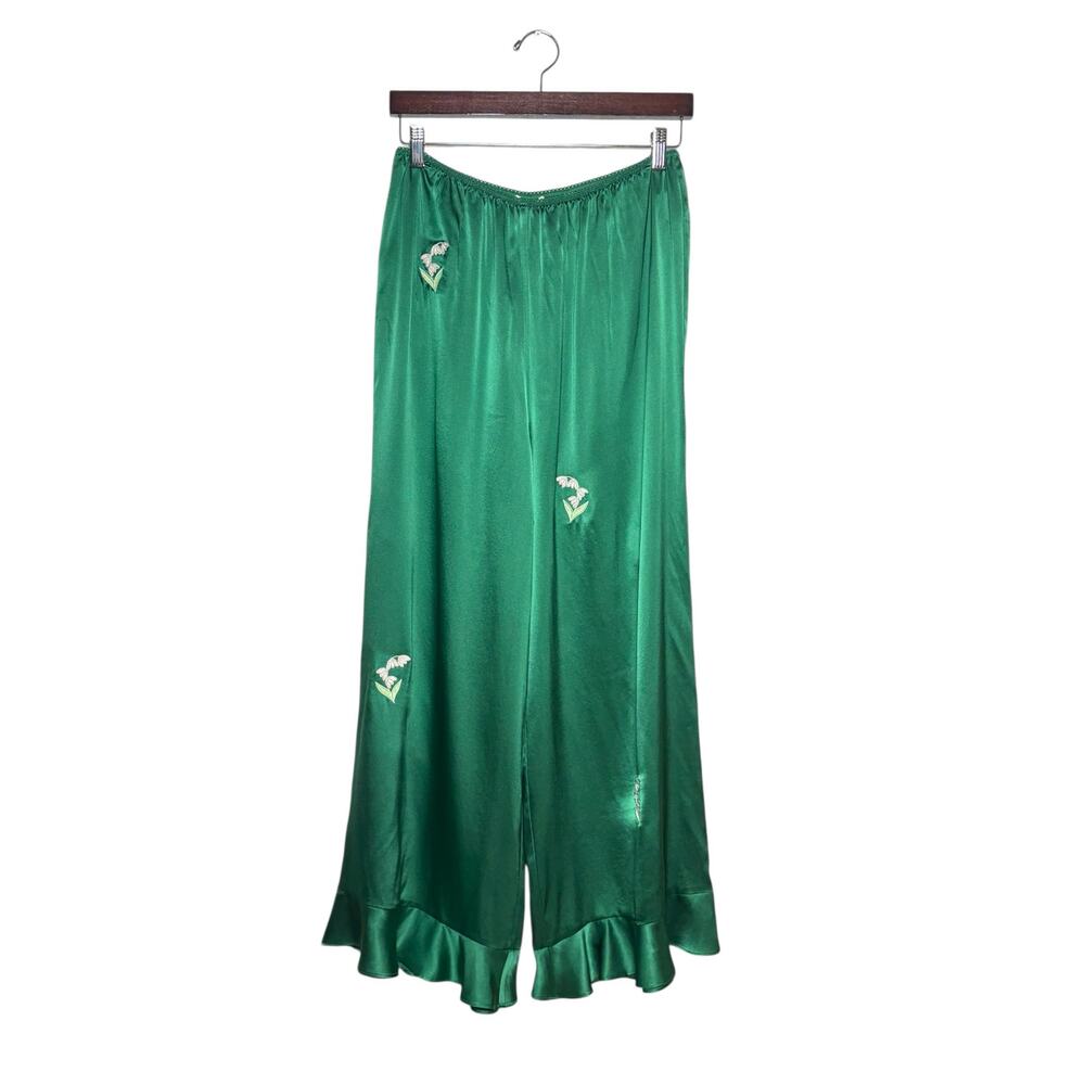 SOLD SOLD DÔEN NWT Stasia Wide Leg Pant Emerald Ivy Silk Size Large - Picture 2 of 8